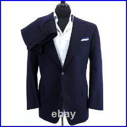 J. PRESS Heavy Flannel Wool Navy Blue Full Canvas Flat Front Suit 40 Reg 41R USA