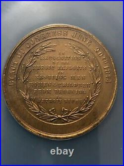 JOHN HORN J-LS-14 Bronze 48mm Medal NGC MS 67 Hero Detroit River 1874 Restrike