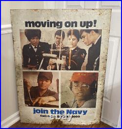 Large US Navy Recruiting Sign 1975 Metal Double Sided Vietnam War Era USN USA