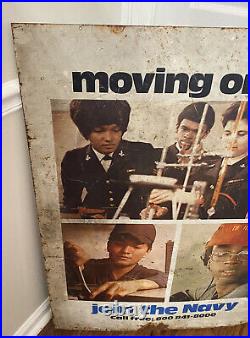 Large US Navy Recruiting Sign 1975 Metal Double Sided Vietnam War Era USN USA