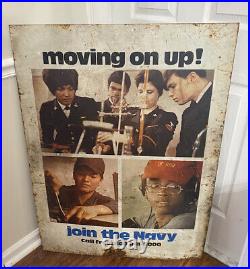 Large US Navy Recruiting Sign 1975 Metal Double Sided Vietnam War Era USN USA