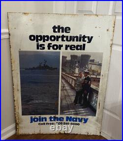 Large US Navy Recruiting Sign 1975 Metal Double Sided Vietnam War Era USN USA