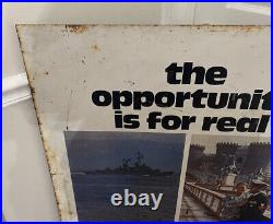 Large US Navy Recruiting Sign 1975 Metal Double Sided Vietnam War Era USN USA