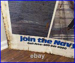 Large US Navy Recruiting Sign 1975 Metal Double Sided Vietnam War Era USN USA