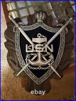 Large Vintage 1960's Usn United States Navy Anchor Chain Wall Plaque- Rare