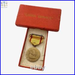 Lieut. Mathes U. S. Navy China Service Campaign Medal Wrap Brooch Titled Box Wwii