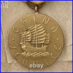 Lieut. Mathes U. S. Navy China Service Campaign Medal Wrap Brooch Titled Box Wwii