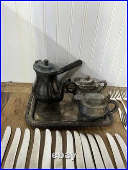 Lot Of USN US Navy Metal Silverware Coffee Set WWII Flatware Plate International