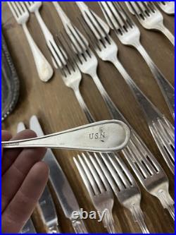 Lot Of USN US Navy Metal Silverware Coffee Set WWII Flatware Plate International
