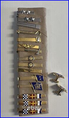 Lot of 15 US Navy Vintage Tie Bar Clip United States Naval and 2 Cufflinks