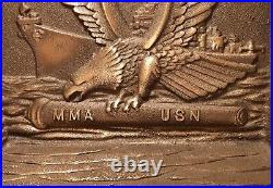 MMA USN Machinist's Mate Submarine Auxiliary brass bookend vtg navy military art