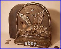 MMA USN Machinist's Mate Submarine Auxiliary brass bookend vtg navy military art