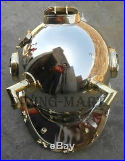 Mark V Full Brass Full Size 18 Inch Nickel Chrome Diving Divers Helmet U. S Navy
