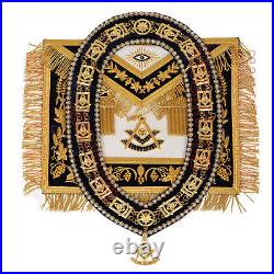 Masonic Past Master 100% Lambskin Apron Navy Blue & Chain Collar + Free Jewel