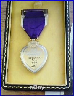Medal Cased and Named Purple Heart w Certificate Grouping USN
