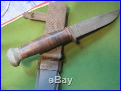 Military NAVY WWII U. S. U. S. N. MARK 1 RH Pal 35 Fighting Knife Leather Scabbard
