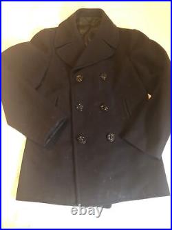 Military Pea Coat USN Government Issue Man's Wool Overcoat 36R Pembroke 73