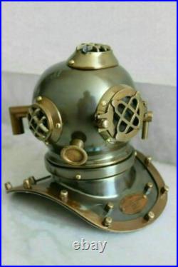 Mini US Navy Mark V Diving Helmet Brass Aluminum Steel Decor 7.5