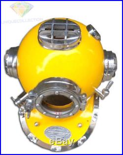 Morse Mark Diving Helmet Mark V Yellow & Chrome Finish U. S. Navy Divers Costume