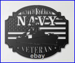NEW United States Navy Veteran Black Metal Wall Sign 30 Military Home Decor