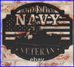 NEW United States Navy Veteran Black Metal Wall Sign 30 Military Home Decor