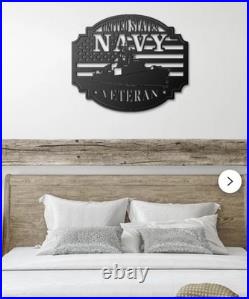 NEW United States Navy Veteran Black Metal Wall Sign 30 Military Home Decor
