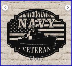 NEW United States Navy Veteran Black Metal Wall Sign 30 Military Home Decor