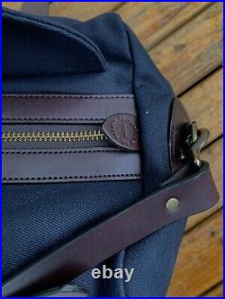 NWT Filson Medium Duffle Bag Navy Blue Brown Bridle Made in USA Travel Work Wear