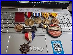 Named Pre WW2 USN-6-Medal Grouping + Yard Badge+ Discharge Pins VERY RARE