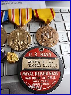 Named Pre WW2 USN-6-Medal Grouping + Yard Badge+ Discharge Pins VERY RARE