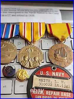 Named Pre WW2 USN-6-Medal Grouping + Yard Badge+ Discharge Pins VERY RARE