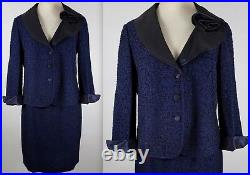 New sz 10 St John Black Label Collection navy metallic knit skirt suit $2895