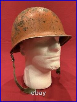 ORIGINAL WWII Front Seam Damage Control M1 Helmet With Original Liner US Navy