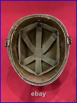 ORIGINAL WWII Front Seam Damage Control M1 Helmet With Original Liner US Navy