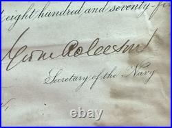 Original 1875 U. S. Navy Department Document Signed By Secretary Of The Navy