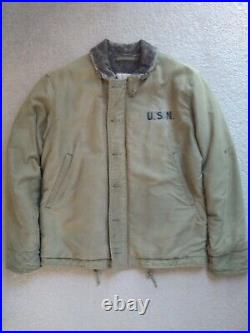 Original N1 N-1 US Navy USN Deck Jacket Coat WWII WW2 Size 40 Khaki NXsx-50246