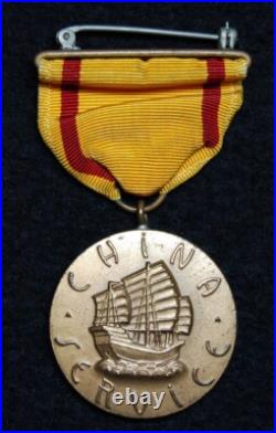 Original Navy USN Pre-WWII China Service Medal U. S. Mint Contract withWrap Broach