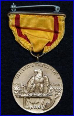 Original Navy USN Pre-WWII China Service Medal U. S. Mint Contract withWrap Broach