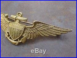 Original Pre Wwii Rare H&h Pattern Usn Naval Aviator Wings 10k Gold Engraved