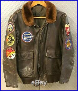 Original VIETNAM US NAVY PILOT G-1 Leather Flight Jacket w Patches / USN Coat 42