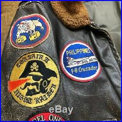 Original VIETNAM US NAVY PILOT G-1 Leather Flight Jacket w Patches / USN Coat 42