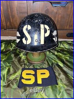 Original WW2 US Navy Shore patrol M1 Helmet Liner & SP Armband