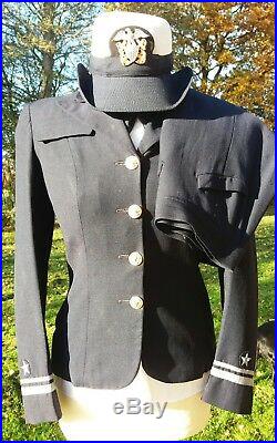Original WW2 US Navy WAVES Officer UNIFORM Jacket and Skirt & Cap UK Size 8 10