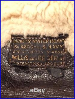 Original WWII US Navy M-445 Heavy Winter Flight Jacket by Willis & Geiger