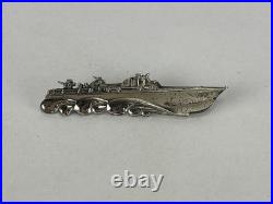 Original WWII US Navy PT Boat 9.6g Sterling Silver Badge Pin Back, Needs new pin