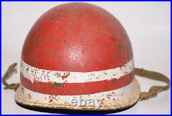 Original WWII US Navy Schlueter Front-Seam Swivel Bale M1 helmet Damage Control