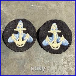Original WWII US Navy WAVES Uniform Felt Collar Patches Badges Pinback Pair
