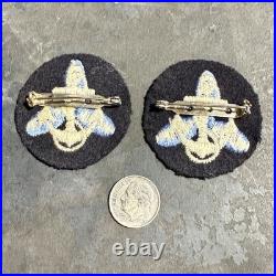 Original WWII US Navy WAVES Uniform Felt Collar Patches Badges Pinback Pair