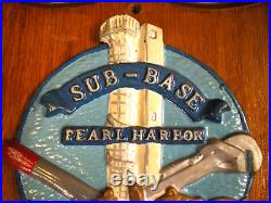 PEARL HARBOR Sub Base U. S. Navy MILITARY SUBMARINE Vtg CAST BRASS Mounted PLAQUE