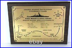 Pearl Harbor Survivor Uss Maryland Bb46 Solid Brass Insignia Wood Plaque